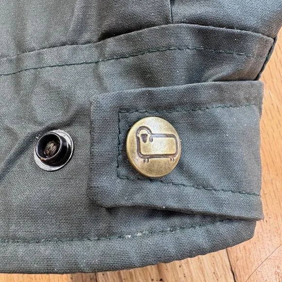 Vintage Woolrich Waxed Cotton Raincoat Jacket Women's M Olive Green Wool Tartan - Picture 10 of 10